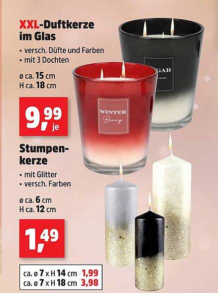 XXL-Duftkerze im Glas und Stumpenkerze
