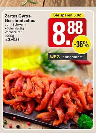 Zartes Gyros-Geschnetzeltes vom Schwein, küchenfertig vorbereitet