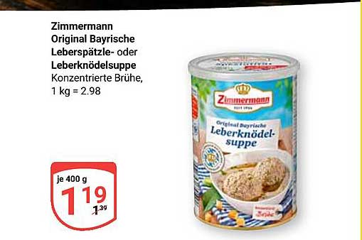 Zimmermann Original Bayrische Leberspätzle- oder Leberknödelsuppe, 400 g