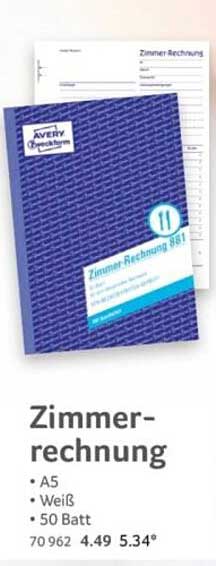 Zimmerrechnung A5 von Avery, 50 Blatt