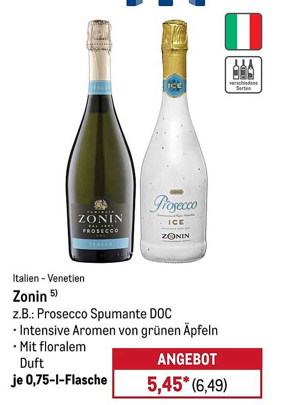Zonin Prosecco Spumante DOC, je 0,75-l-Flasche