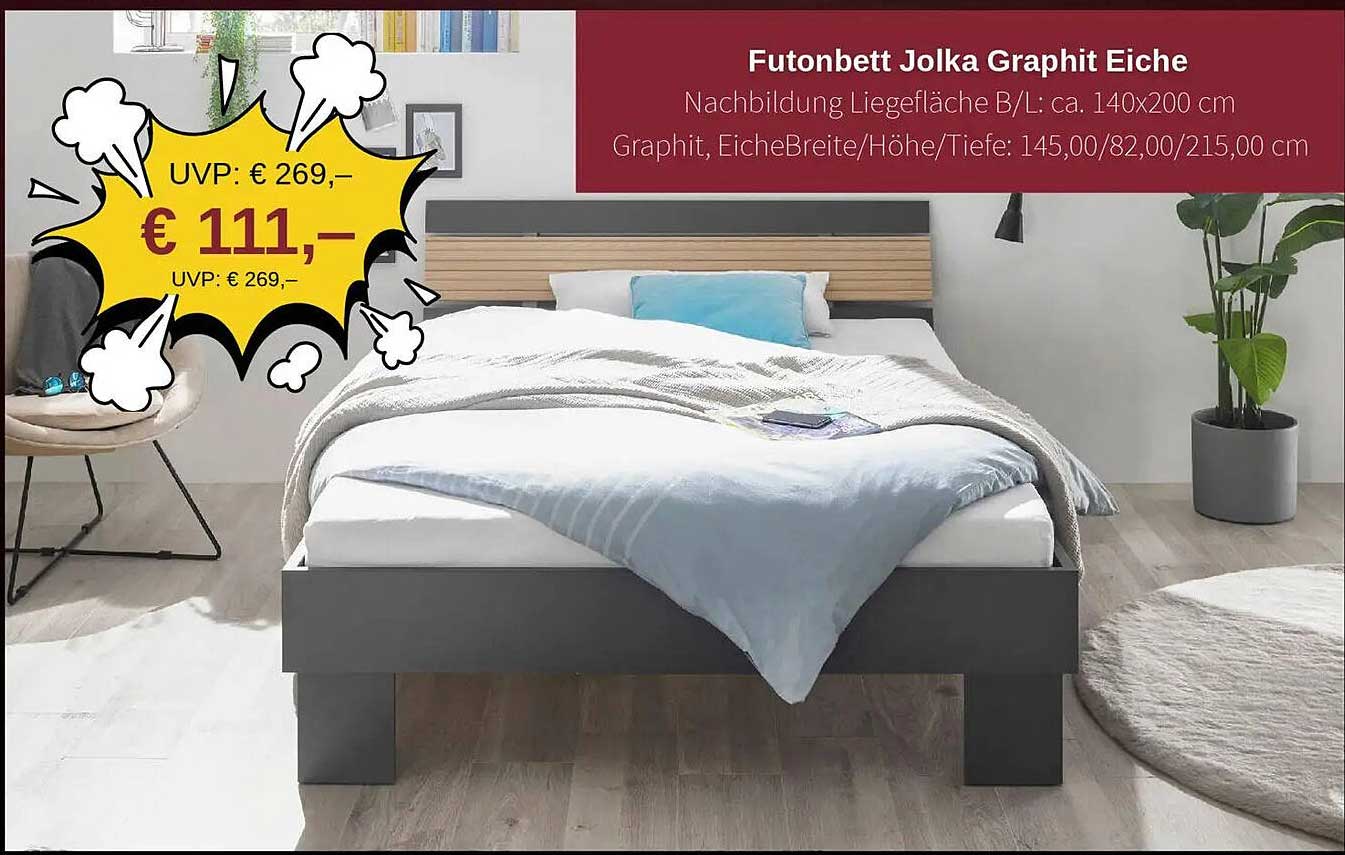 Futonbett Jolka Graphit Eiche