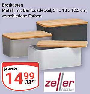 Brotkasten Metall, mit Bambusdeckel, 31 x 18 x 12,5 cm, verschiedene Farben