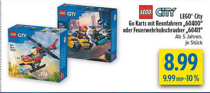 LEGO® City Go Karts mit Rennfahrern „604000“ oder Feuerwehrhubschrauber „60411“