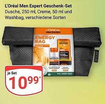 L'Oréal Men Expert Geschenk-Set Dusche, 250 ml, Creme, 50 ml und Washbag, verschiedene Sorten