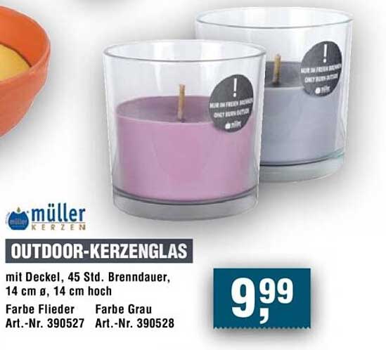 OUTDOOR-KERZENGLAS mit Deckel, 45 Std. Brenndauer, 14 cm ⌀, 14 cm hoch