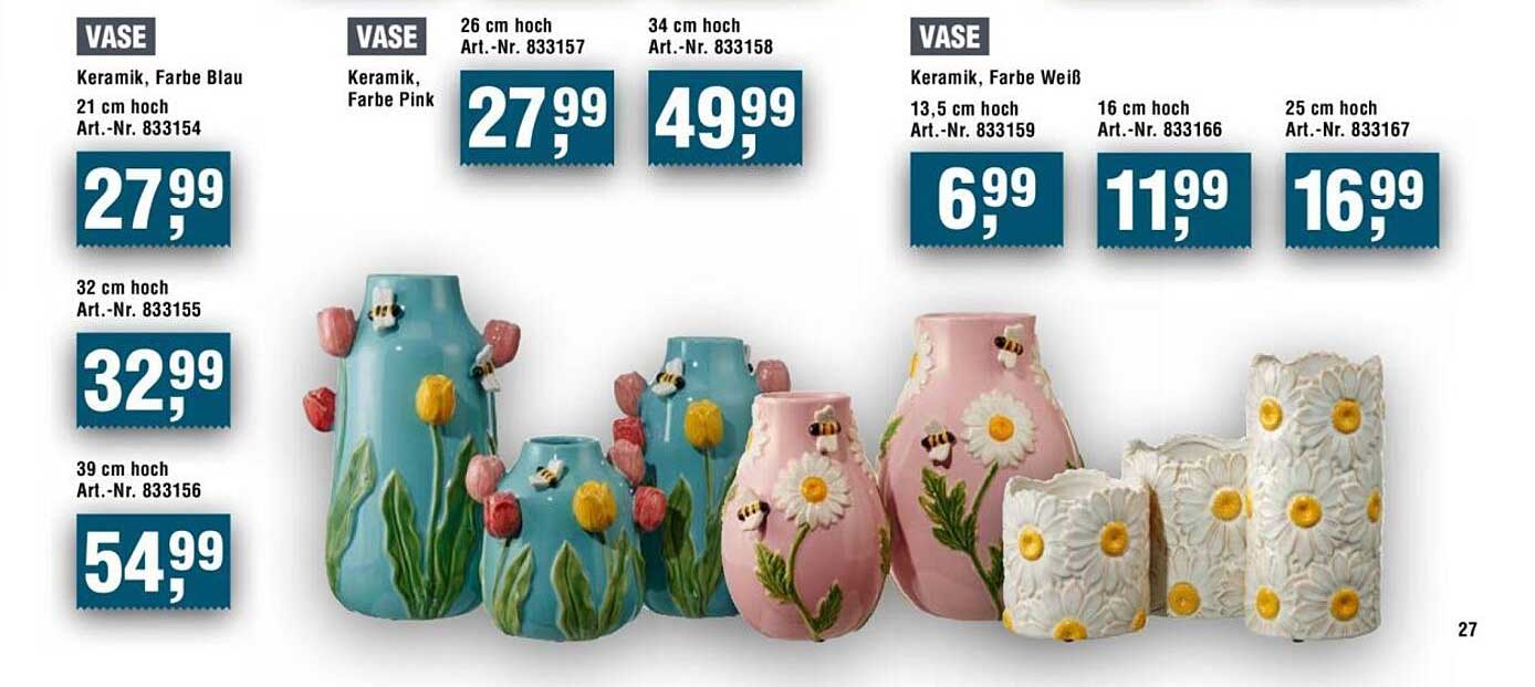 VASE Keramik, Farbe Blau 21 cm hoch