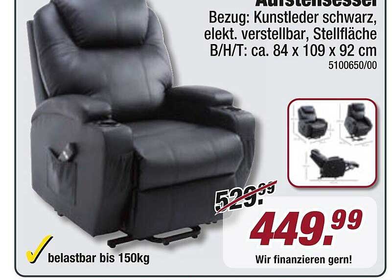Aufstehsessel mit elektrischem Bezug aus Kunstleder