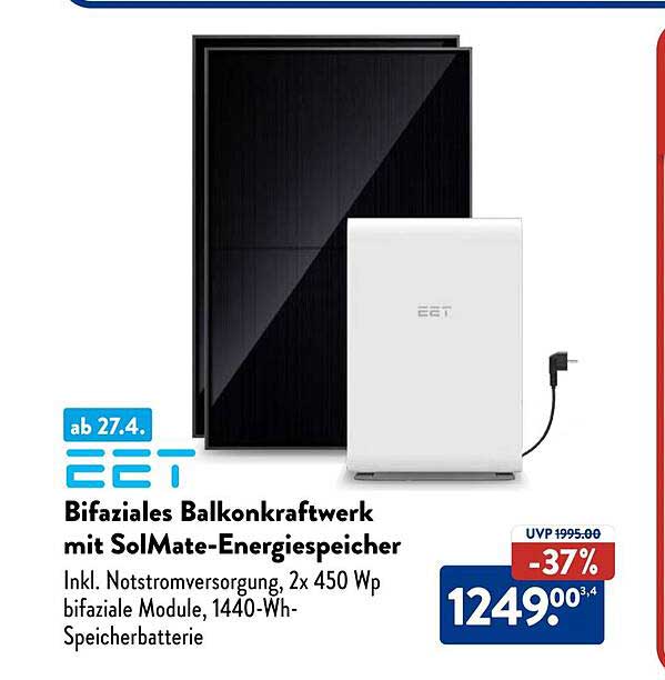 Bifaziales Balkonkraftwerk mit SolMate-Energiespeicher