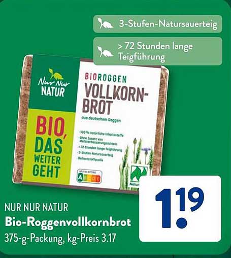 Bio-Roggenvollkornbrot 375-g-Packung von Nur Nur Natur
