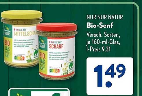 Bio-Senf - Verschiedene Sorten, je 160-ml-Glas