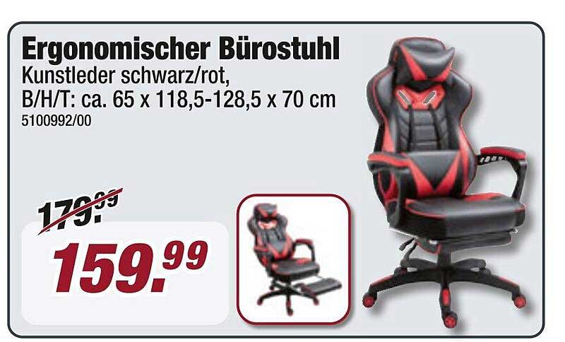 Ergonomischer Bürostuhl Kunstleder schwarz/rot