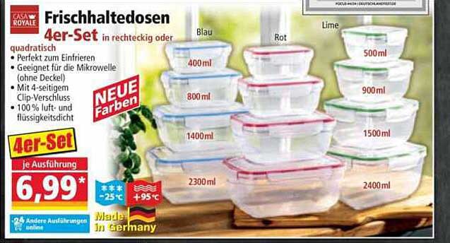Frischhaltedosenset 4er-Set in rechteckiger Form