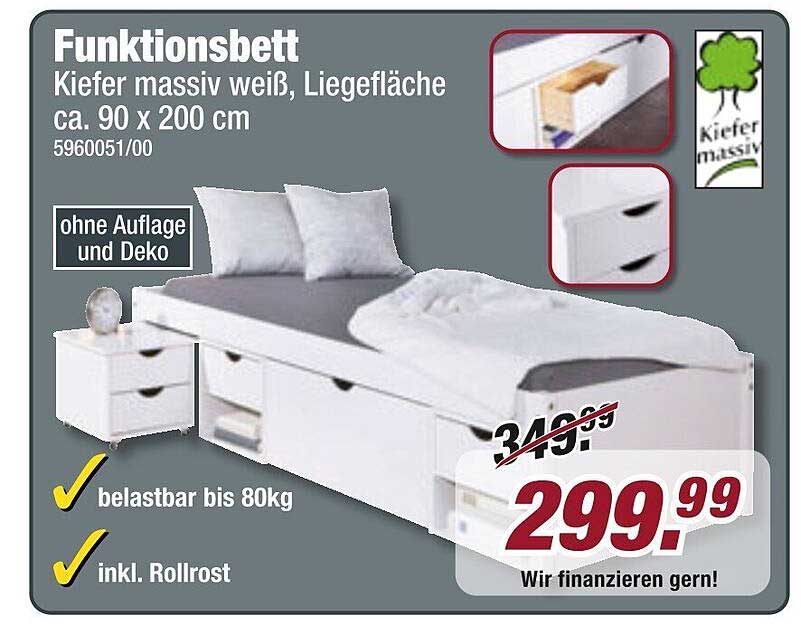 Funktionales Kiefermassivbett 90 x 200 cm