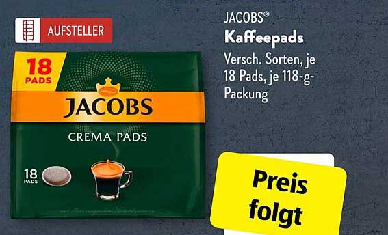JACOBS® Kaffee Pads, Versch. Sorten, je 18 Pads, je 118-g-Packung