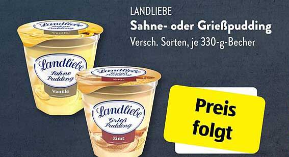 LANDLIEBE Sahne- oder Grießpudding, 330-g-Becher – Verschiedene Sorten