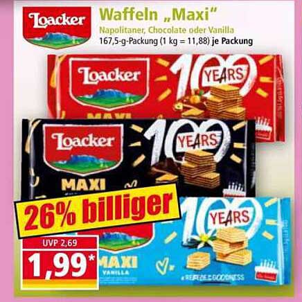 Loacker Waffeln „Maxi“ - Napolitaner, Chocolate oder Vanilla
