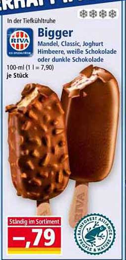 Riva Bigger Eis am Stiel – Mandel, Classic, Joghurt, Himbeere, weiße oder dunkle Schokolade