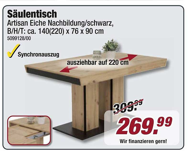 Säulentisch Artisan Eiche Nachbildung schwarz