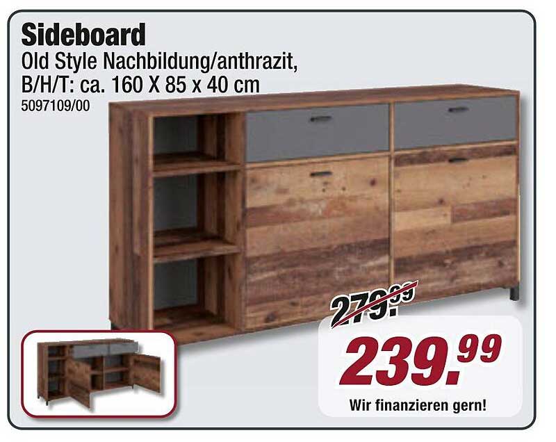 Sideboard Old Style Nachbildung/antrazit, B/H/T: ca. 160 X 85 x 40 cm