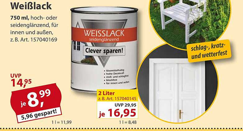 Weißlack 750 ml - hoch- oder seidenenglänzend für innen und außen