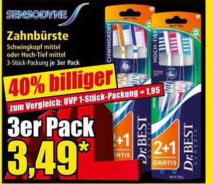 Zahnbürste - Schwingkopf mittel oder Hoch-Tief mittel 3er Pack