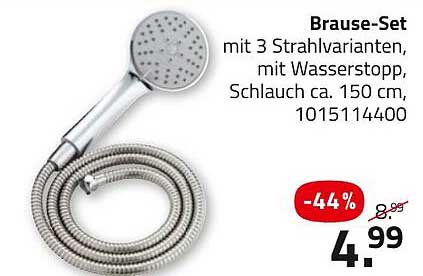 Brause-Set mit 3 Strahlvarianten, mit Wasserstopp, Schlauch ca. 150 cm, 1015114400