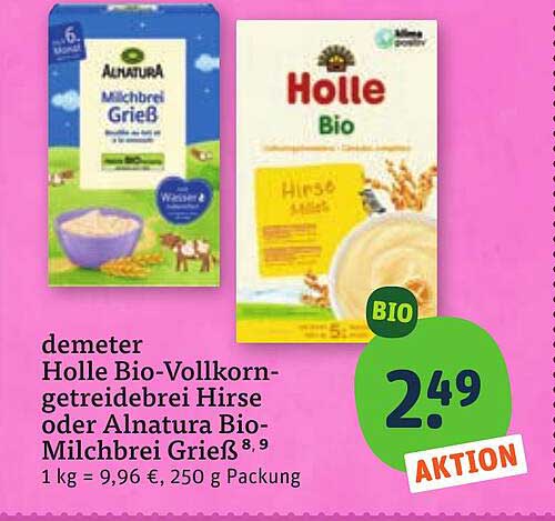 Demeter Holle Bio-Vollkorn-Getreidebrei Hirse Oder Alnatura Bio ...