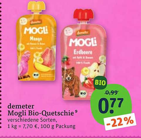 Demeter Mogli Bio-Quetschie Verschiedene Sorten, 1 Kg = 7,70 €, 100 G ...