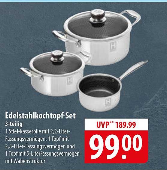 Edelstahlkochtopf-Set 3-teilig
