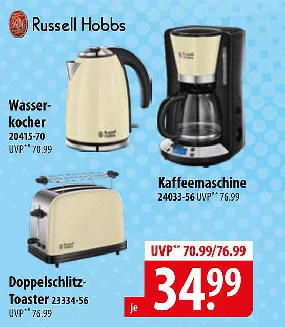 Russell Hobbs Wasserkocher 20415-70 Kaffeemaschine 24033-56 Doppelschlitz-Toaster 23334-56