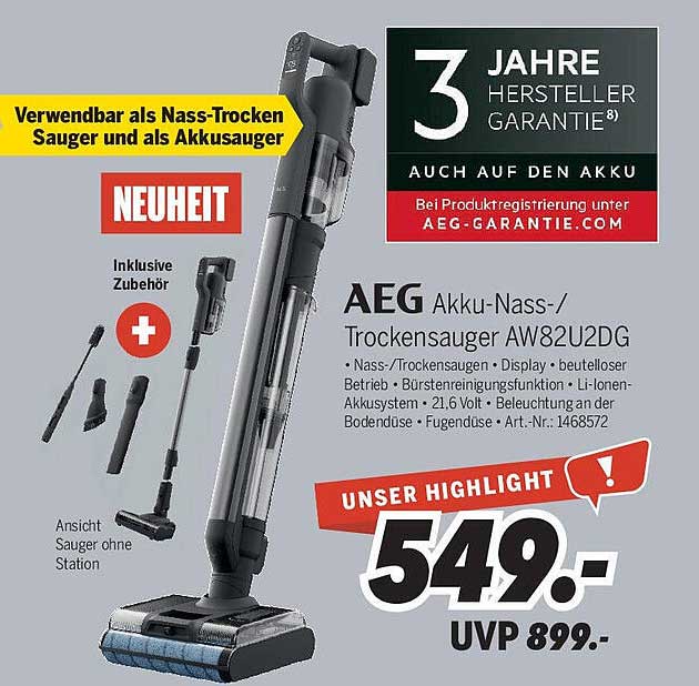 AEG Akku-Nass-/Trockensauger AW82U2DG