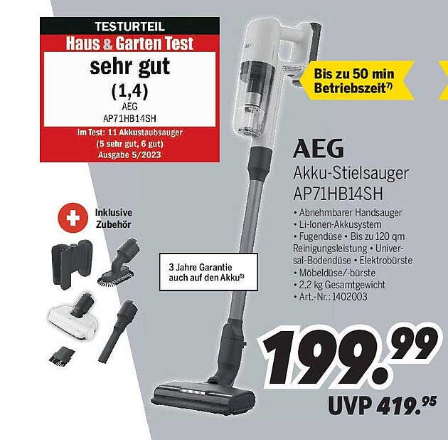 AEG Akku-Stielsauger AP71HB14SH - Sehr gute Leistung zum besten Preis
