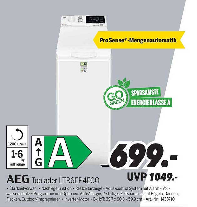 AEG Toplader LTR6EP4ECO Waschmaschine