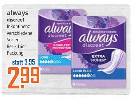 always discreet Inkontinenz verschiedene Sorten 8er - 16er Packung