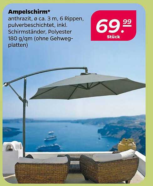 Ampelschirm anthrazit, Ø ca. 3 m, 6 Rippen, pulverbeschichtet, inkl. Schirmständer