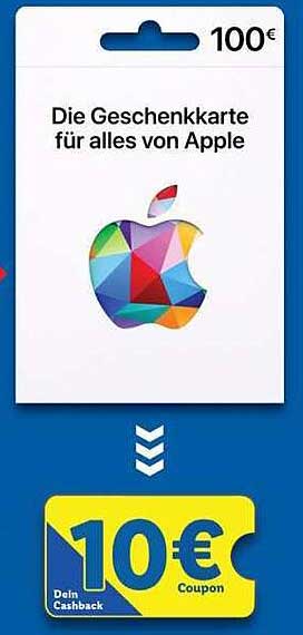 Apple Geschenkkarte im Wert von 100€ mit 10€ Cashback