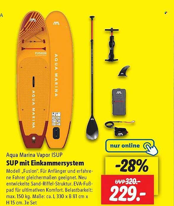 Aqua Marina Vapor ISUP SUP mit Einkammersystem Modell „Fusion“
