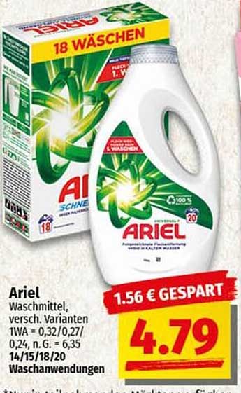 Ariel Waschmittel, verschiedene Varianten