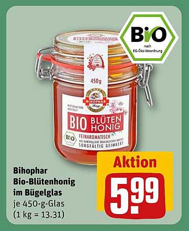 Bihophar Bio-Blütenhonig im Bügelglas 450 g