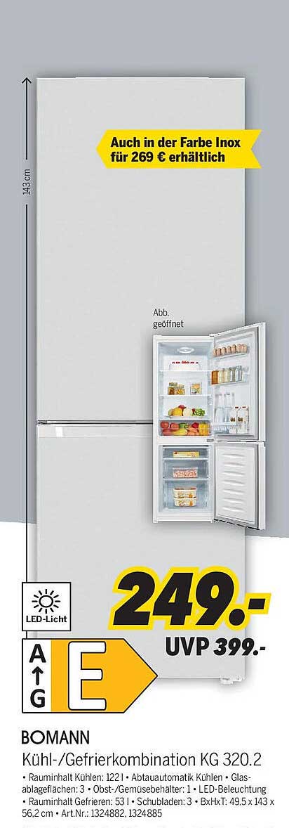 BOMANN Kühl-/Gefrierkombination KG 320.2 für nur 249,– €