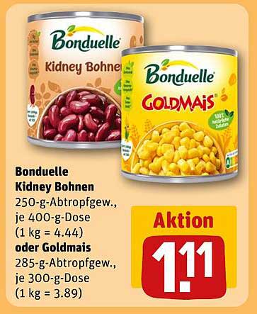 Bonduelle Kidney Bohnen oder Goldmais - Aktion: 1,11 €