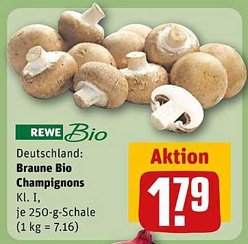 Braune Bio Champignons Kl. I, je 250-g-Schale (1 kg = 7,16)