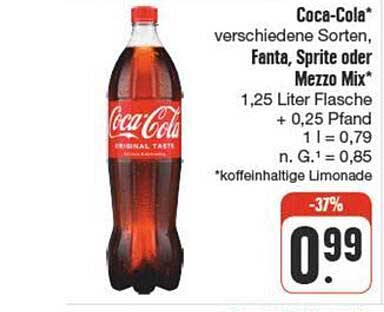 Coca-Cola*, Fanta, Sprite oder Mezzo Mix* 1,25 Liter Flasche