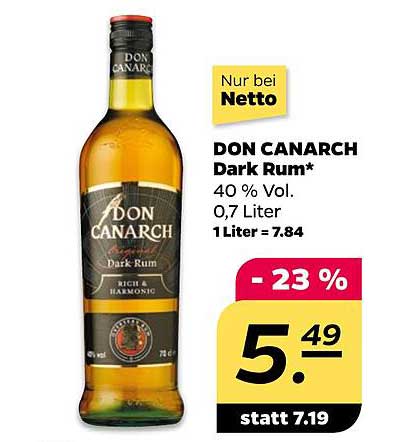 DON CANARCH Dark Rum 0,7 Liter - nur bei Netto