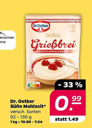 Dr. Oetker Süße Mahlzeit Grießbrei - Verfügbar in verschiedenen Sorten