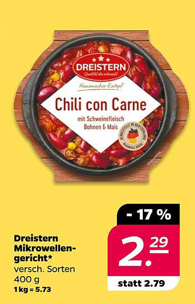 Dreistern Mikrowellengericht Chili con Carne