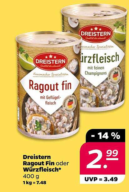 Dreistern Ragout Fin oder Würzfleisch 400 g
