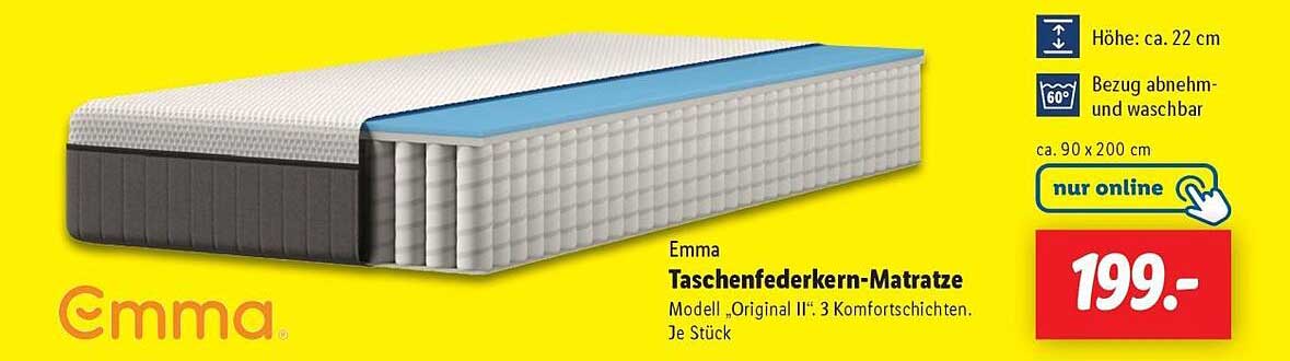 Emma Taschenfederkern-Matratze Modell „Original II“ – 3 Komfortschichten