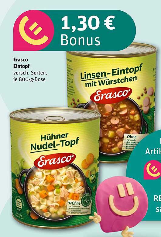 Erasco Eintopf – Linsen-Eintopf mit Würstchen oder Hühnchen Nudel-Topf, je 800-g-Dose